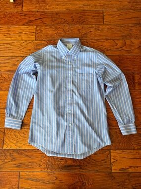 Brooks Brothers Milano Blue and White Striped Button-Down Dress Shirt